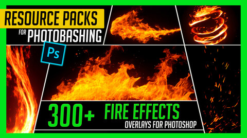 PHOTOBASH 300+ Fire and Flame Effects Overlay Resource Pack Photos for Photobashing in Photoshop