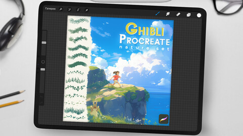 Cozy Ghibli Style Brushes for Procreate | Foliage, Cloud, Water, Flowers, Grass Brushes