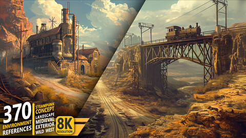 370 Steampunk Concept-landscape-Medieval-Exterior-Wild West - Environment References | 8K Resolution