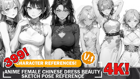 399 Various Anime Female Chinese Dress Beauty Sketch Pose Characters Reference Intricate Designs and Designs Reference Art V1 4K