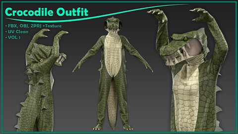 female crocodile outfit with texture/ zprj+obj+fbx+4K PBR/ clo3d, marvelous designer/Fantasy outfit