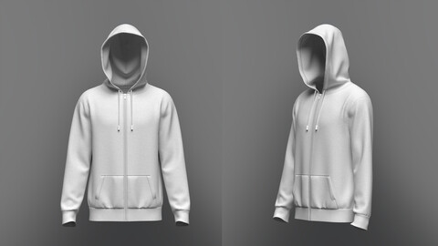 Male front Zip Raglan Hoodie 3D Model