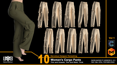 10 Women's Cargo Pants - VOL 1 (ZPRJ+FBX+OBJ Files)