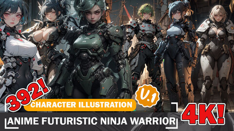 392 Futuristic Ninja Warrior Cyberpunk Anime Diverse Outfit Character Design Reference Art V1 4K