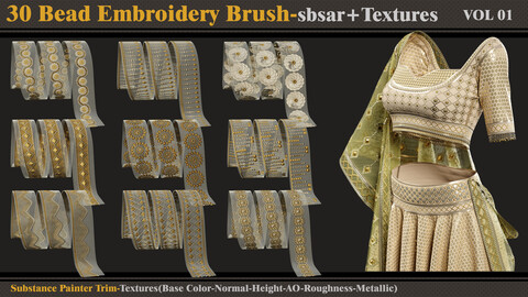 30 Bead Embroidery Brush-SBSAR + Textures-(Substance Painter Tools)-VOL 01