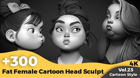 +300 Fat Female Cartoon Head Sculpt Reference(4k)