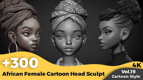 +300 African Female Cartoon Head Sculpt Reference(4k)