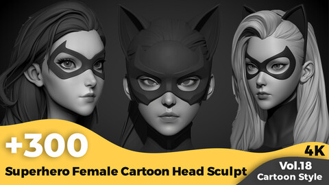 +300 Superhero Female Cartoon Head Sculpt Reference(4k)