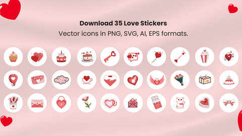 Express Your Love: Premium Love Stickers Vectors in PNG, SVG, EPS, and AI Formats