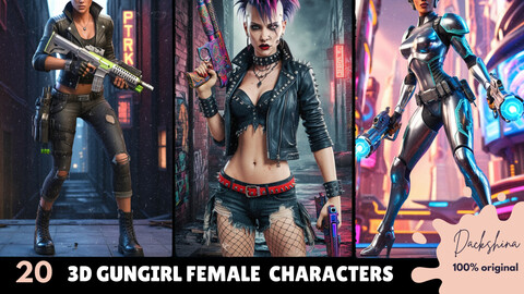 20 3D Female Gun Girl Female Characters