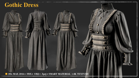 Gothic Dress 007 / Marvelous Designer / 4k Textures/Smart material