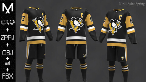 Pittsburgh Penguins Outfit Marvelous designer/Clo3d OBJ mtl FBX ZPRJ