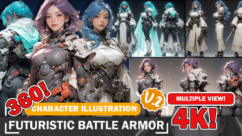 360 Futuristic Battle Armor - Diverse Character Reference Images and Designs Reference Art V2 4K