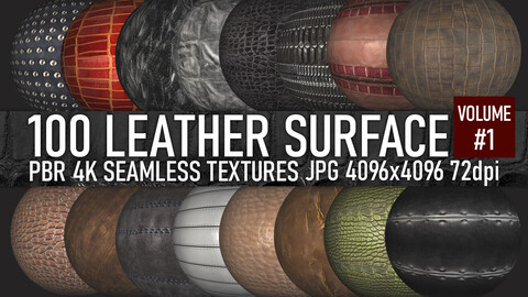 100 various leather surface PBR photo seamless 4k textures with normal maps