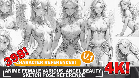 398 Various Anime Female Angel Beauty Characters Sketch Pose Characters Reference Intricate Designs and Designs Reference Art V1 4K