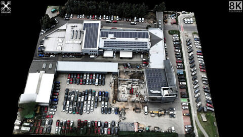 cars factory modern building terrain area drone photogrammetry