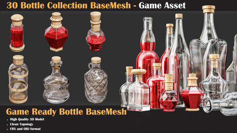 30 Bottle Collection BaseMesh - Game Asset