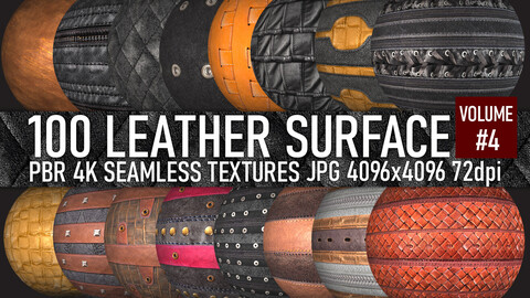 100 various leather belt and armor surface PBR photo seamless 4k textures with normal maps, volume 4