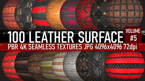 100 various leather belt, mesh and armor surface PBR photo seamless 4k textures with normal maps, volume 5