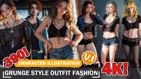 390 Various Grunge Style Anime Characters Fashion Diverse Outfits Design Reference Art V1 4K