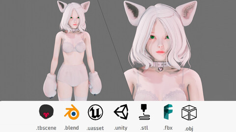 Cat Girl Cosplay - UE5 - Unity - Blender - Animated - Realistic Female Character