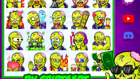 Zombie Twitch Emotes Mega Pack / Halloween, Horror Emojis, Gaming, Scary, Channel Points / Stream Graphics, Discord, Kick, Youtube