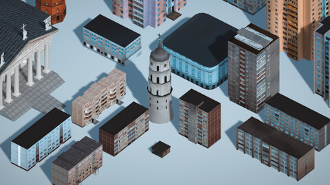 Vilnius - Low poly buildings [Game-ready, FBX]