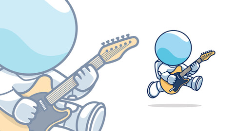 cute astronaut playing guitar