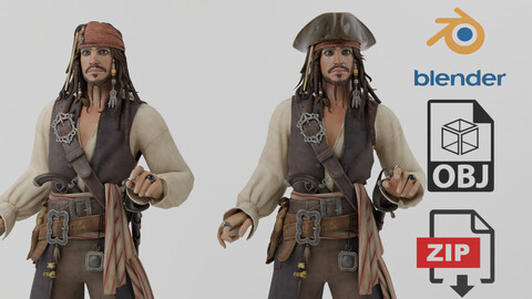 Jack Sparrow Pirate Lowpoly Rigged