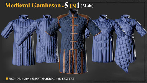 5 Medieval Gambeson / Marvelous Designer / 4k Textures/Smart material