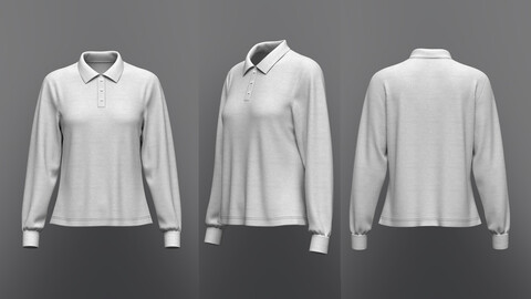 Women Long Sleeve Polo T-Shirts 3D Model