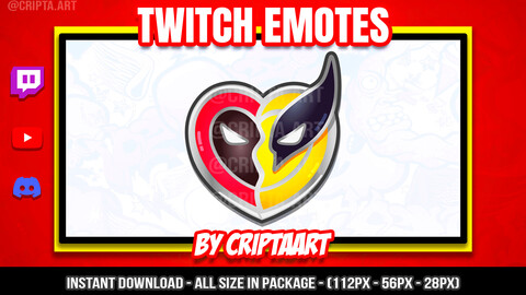 Deadpool Wolverine Heart Twitch Emote, Avengers Emoji, X Men Channel Points, Stream, Discord, Kick, Youtube