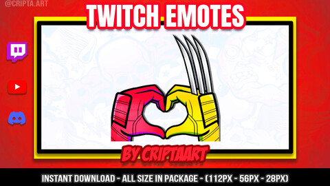 Deadpool Wolverine Hand Heart Twitch Emote, Avengers Emoji, X Men Channel Points, Stream, Discord, Kick, Youtube