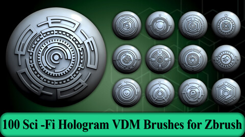 100 Sci -Fi Hologram VDM Brushes for Zbrush