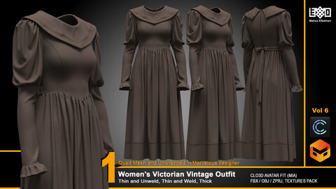 Women's Victorian Vintage Outfit - VOL6 (ZPRJ+FBX+OBJ Files)