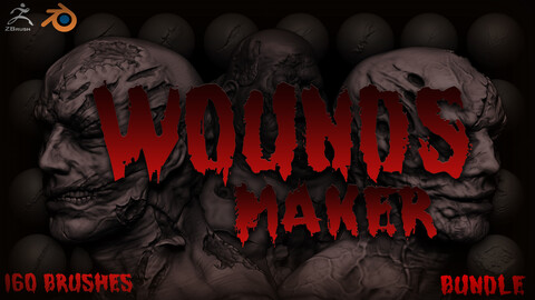 Zbrush + Blender Wounds Maker 160 Brushes Bundle 20% OFF