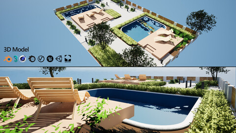 Realistic Pool and Garden 3D Asset