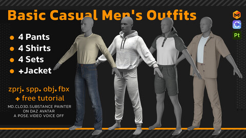 Men's Casual 3D Clothing Pack + tutorial+ obj+ fbx+ zprj