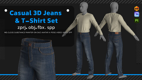 Casual 3D Jeans & T-Shirt Set +textures (.spp)+ obj+ fbx