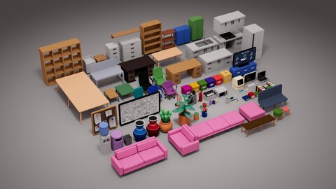 Stylized Office Furniture 3D Model