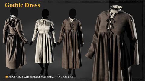 Gothic Dress/ Marvelous Designer / 4k Textures/Smart material