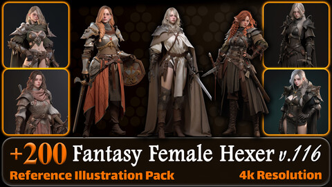 200 Fantasy Female Hexer Reference Pack | 4K | v.116