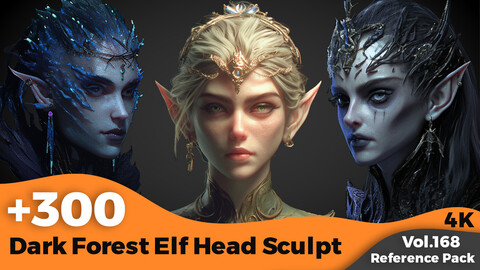 +300 Dark Forest Elf Head Sculpt Reference(4k)