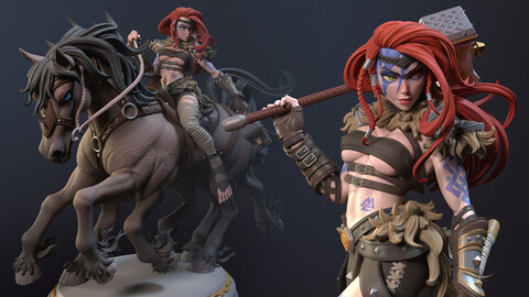 Ygritte and Slepnir, 3D Print STL, Render Images/Videos, Marmoset Viewer Files