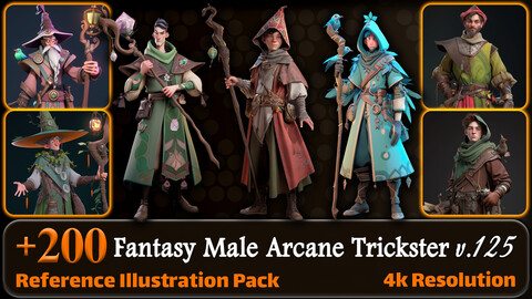 200 Fantasy Male Arcane Trickster Reference Pack | 4K | v.125