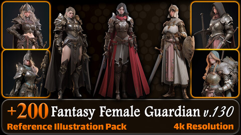 200 Fantasy Female Guardian Reference Pack | 4K | v.130