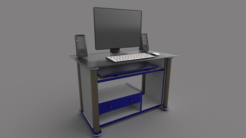 Computer Office Table Low Poly 3d Model