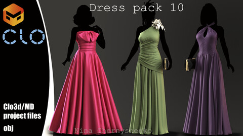 Dress pack 10. Marvelous Designer/Clo3d project + OBJ.