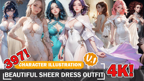 397 Anime Beautiful Sheer Dress Gown Outfits Intricate Designs and Diverse Reference Art V1 4K