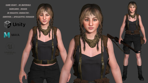 AAA 3D REALISTIC HUMAN CHARACTER -TEENAGE GIRL SURVIVOR APOCALYPTIC 03